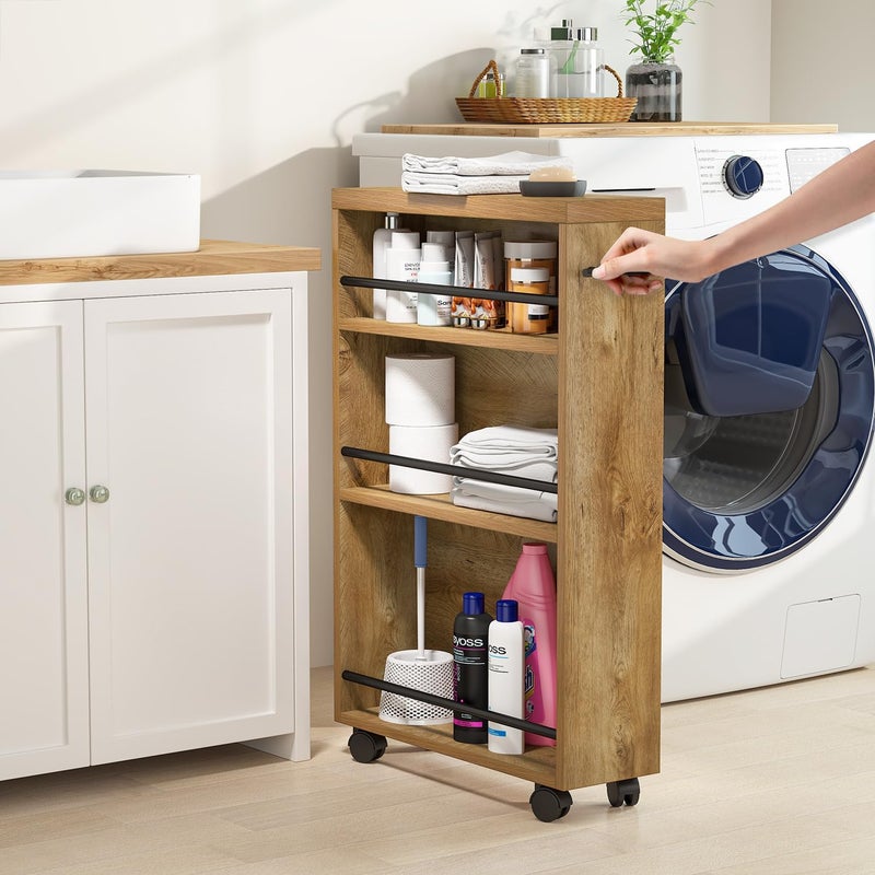 Tribesigns Slim Storage Cart, Rolling Narrow Kitchen Cart on Wheels for Small Place, 4-Tier Slide Out Slim Utility Cart Skinny Laundry Cart with Handle for Kitchen, Bathroom, Laundry (Farmhouse) - Image 3